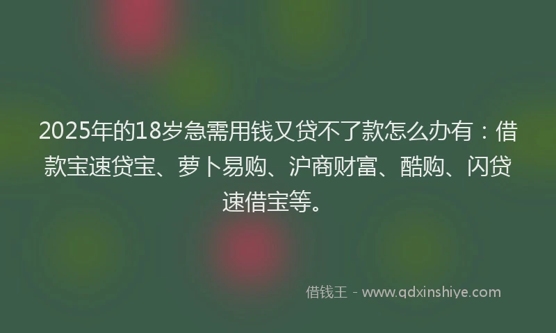 2025年的18岁急需用钱又贷不了款怎么办有：借款宝速贷宝、萝卜易购、沪商财富、酷购、闪贷速借宝等。