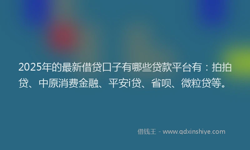 2025年的最新借贷口子有哪些贷款平台有：拍拍贷、中原消费金融、平安i贷、省呗、微粒贷等。