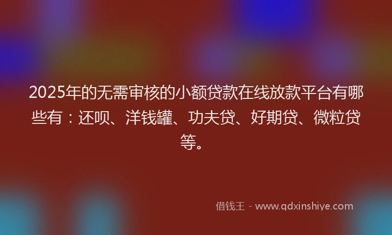 2025年的无需审核的小额贷款在线放款平台有哪些有：还呗、洋钱罐、功夫贷、好期贷、微粒贷等。