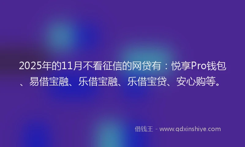 2025年的11月不看征信的网贷有：悦享Pro钱包、易借宝融、乐借宝融、乐借宝贷、安心购等。
