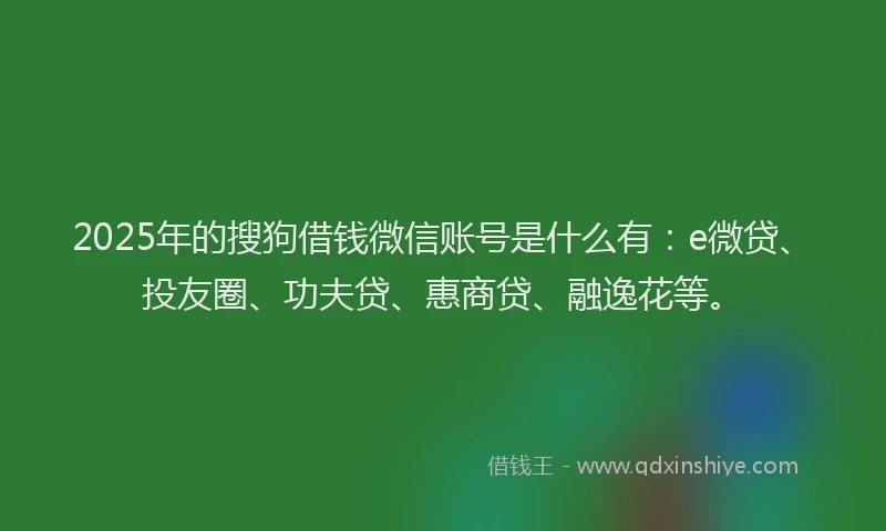 2025年的搜狗借钱微信账号是什么有：e微贷、投友圈、功夫贷、惠商贷、融逸花等。