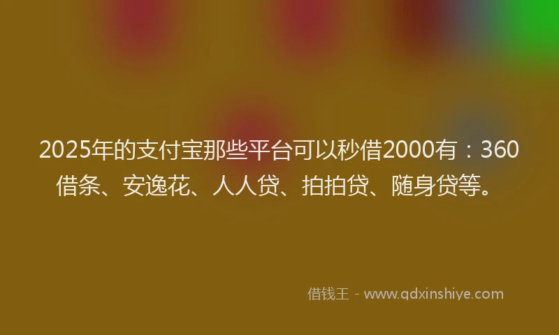 2025年的支付宝那些平台可以秒借2000有：360借条、安逸花、人人贷、拍拍贷、随身贷等。