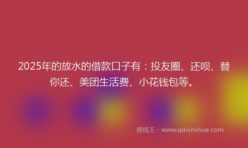 2025年的放水的借款口子有：投友圈、还呗、替你还、美团生活费、小花钱包等。
