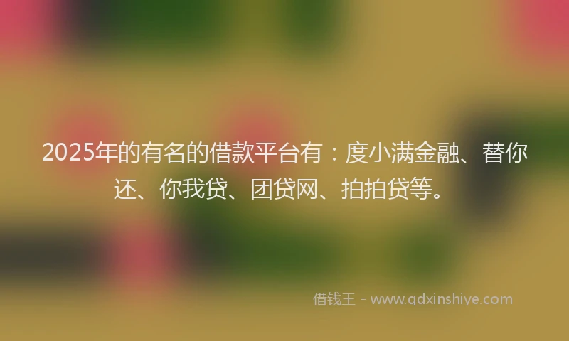 2025年的有名的借款平台有：度小满金融、替你还、你我贷、团贷网、拍拍贷等。