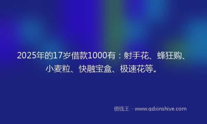 2025年的17岁借款1000有：射手花、蜂狂购、小麦粒、快融宝盒、极速花等。