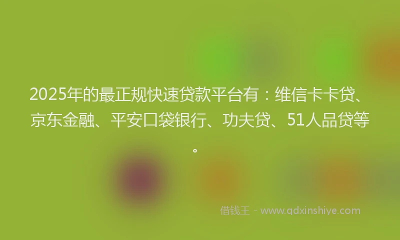 2025年的最正规快速贷款平台有：维信卡卡贷、京东金融、平安口袋银行、功夫贷、51人品贷等。