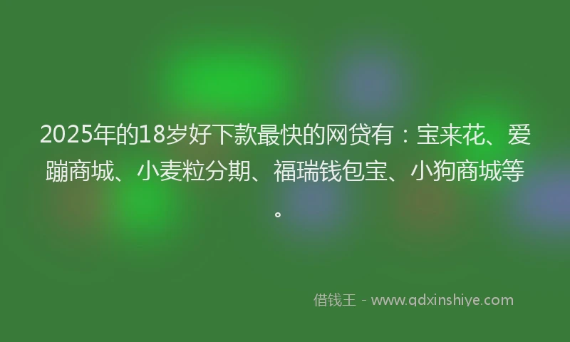 2025年的18岁好下款最快的网贷有：宝来花、爱蹦商城、小麦粒分期、福瑞钱包宝、小狗商城等。