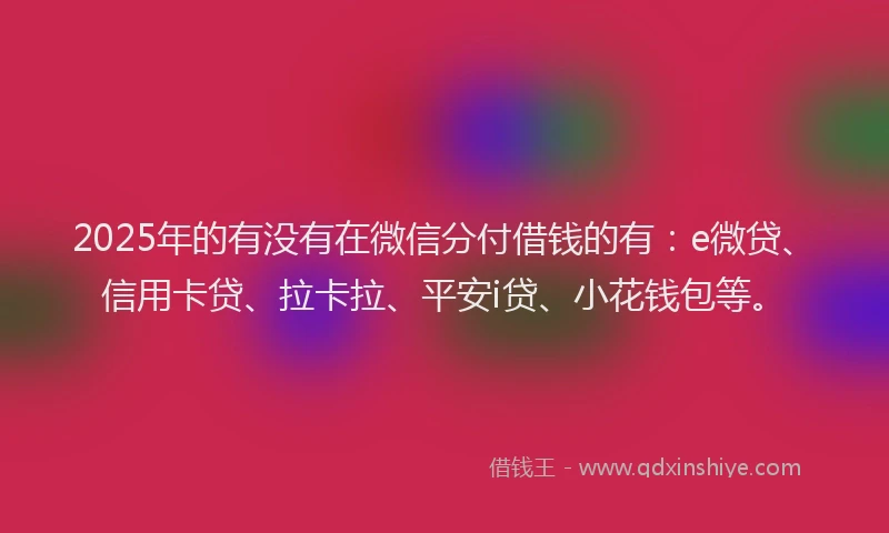 2025年的有没有在微信分付借钱的有：e微贷、信用卡贷、拉卡拉、平安i贷、小花钱包等。