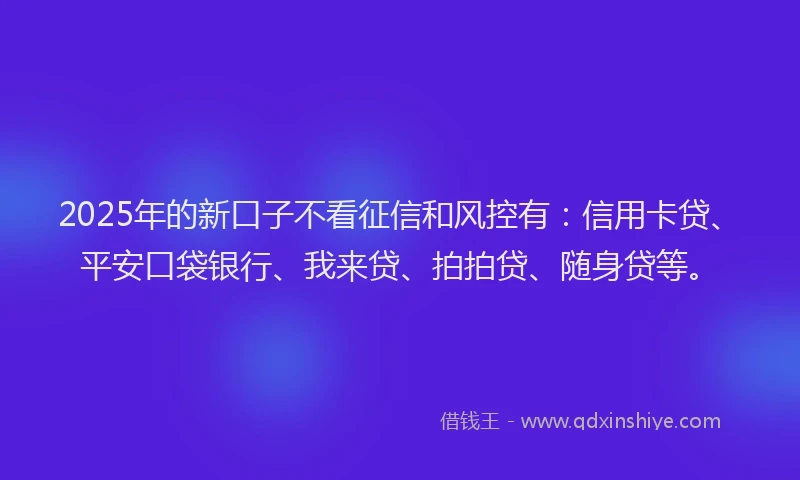 2025年的新口子不看征信和风控有：信用卡贷、平安口袋银行、我来贷、拍拍贷、随身贷等。