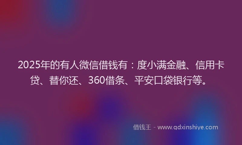 2025年的有人微信借钱有：度小满金融、信用卡贷、替你还、360借条、平安口袋银行等。