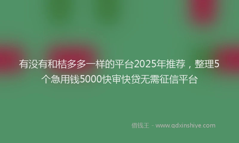 有没有和桔多多一样的平台2025年推荐，整理5个急用钱5000快审快贷无需征信平台