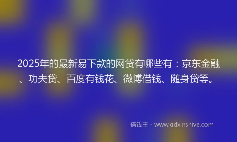 2025年的最新易下款的网贷有哪些有：京东金融、功夫贷、百度有钱花、微博借钱、随身贷等。