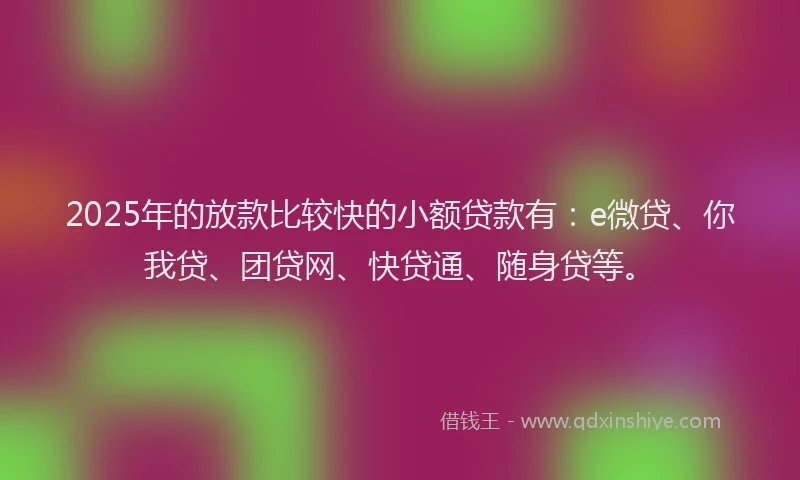 2025年的放款比较快的小额贷款有：e微贷、你我贷、团贷网、快贷通、随身贷等。