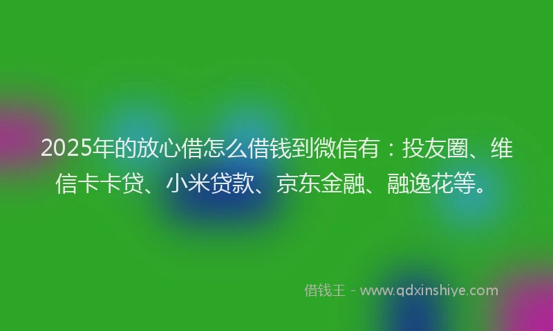 2025年的放心借怎么借钱到微信有：投友圈、维信卡卡贷、小米贷款、京东金融、融逸花等。