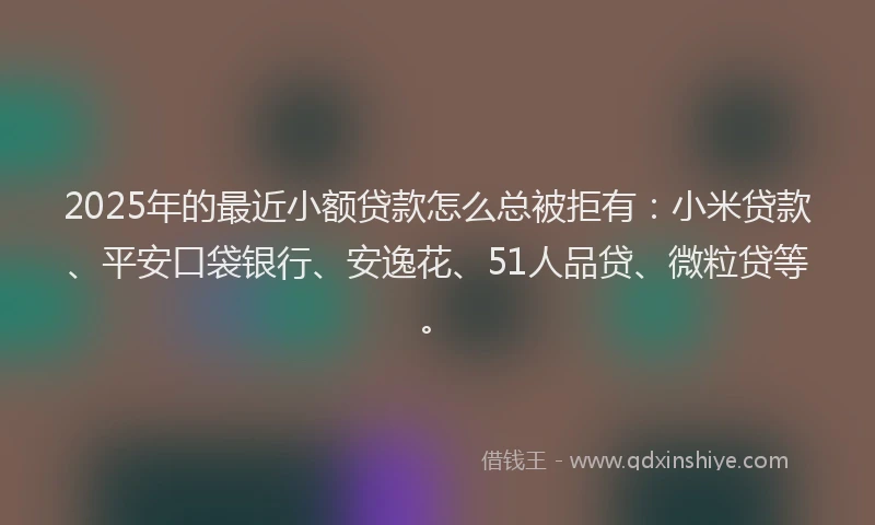2025年的最近小额贷款怎么总被拒有：小米贷款、平安口袋银行、安逸花、51人品贷、微粒贷等。