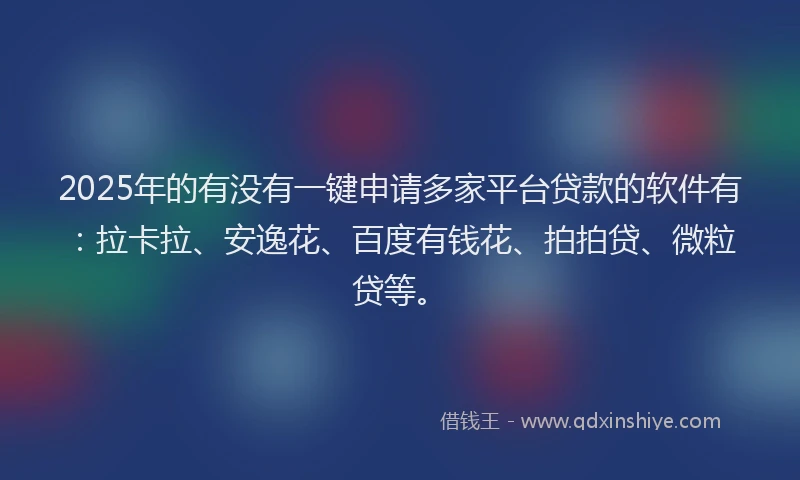 2025年的有没有一键申请多家平台贷款的软件有：拉卡拉、安逸花、百度有钱花、拍拍贷、微粒贷等。