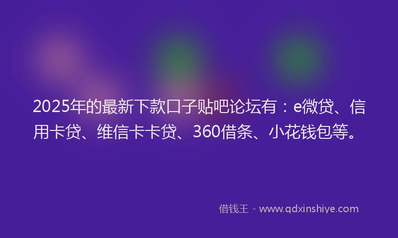 2025年的最新下款口子贴吧论坛有：e微贷、信用卡贷、维信卡卡贷、360借条、小花钱包等。