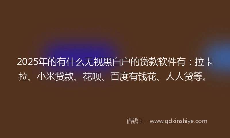 2025年的有什么无视黑白户的贷款软件有：拉卡拉、小米贷款、花呗、百度有钱花、人人贷等。