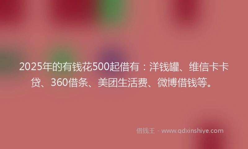 2025年的有钱花500起借有：洋钱罐、维信卡卡贷、360借条、美团生活费、微博借钱等。