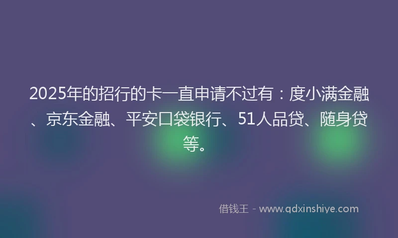2025年的招行的卡一直申请不过有：度小满金融、京东金融、平安口袋银行、51人品贷、随身贷等。