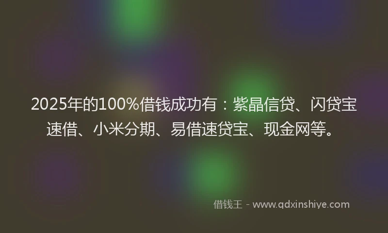2025年的100%借钱成功有：紫晶信贷、闪贷宝速借、小米分期、易借速贷宝、现金网等。