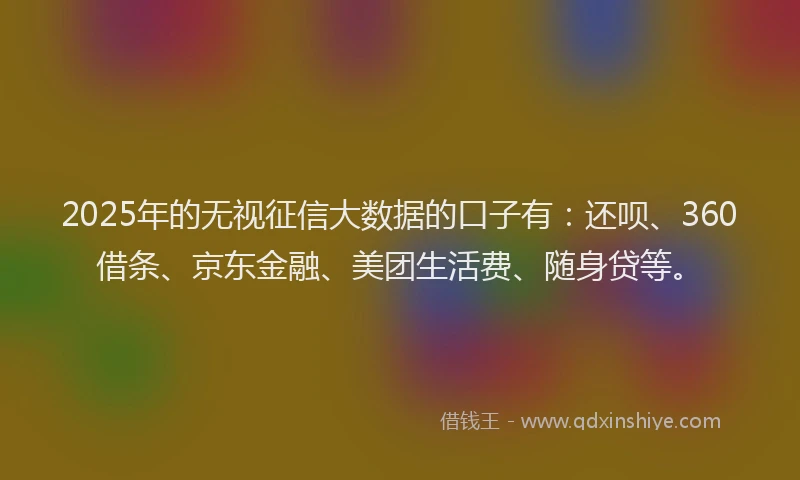 2025年的无视征信大数据的口子有：还呗、360借条、京东金融、美团生活费、随身贷等。