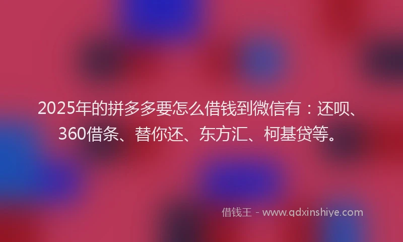 2025年的拼多多要怎么借钱到微信有：还呗、360借条、替你还、东方汇、柯基贷等。