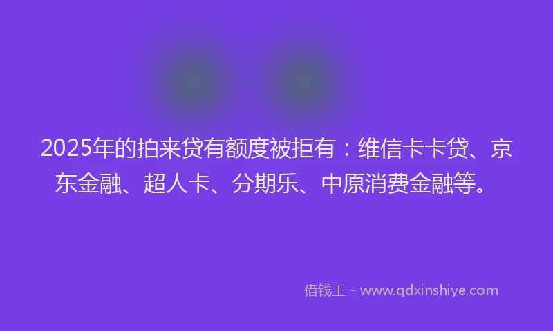 2025年的拍来贷有额度被拒有：维信卡卡贷、京东金融、超人卡、分期乐、中原消费金融等。