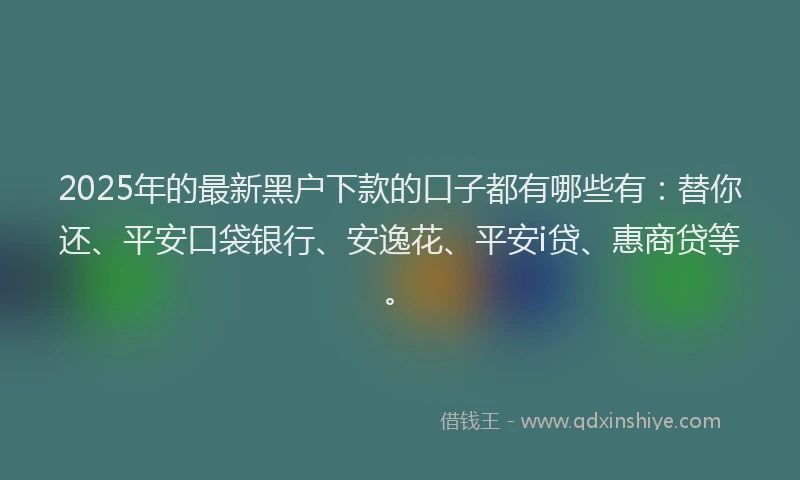 2025年的最新黑户下款的口子都有哪些有：替你还、平安口袋银行、安逸花、平安i贷、惠商贷等。