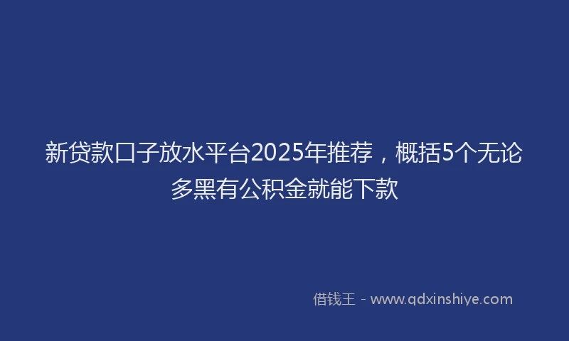 新贷款口子放水平台2025年推荐，概括5个无论多黑有公积金就能下款