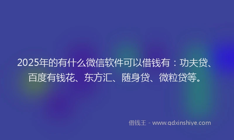 2025年的有什么微信软件可以借钱有：功夫贷、百度有钱花、东方汇、随身贷、微粒贷等。