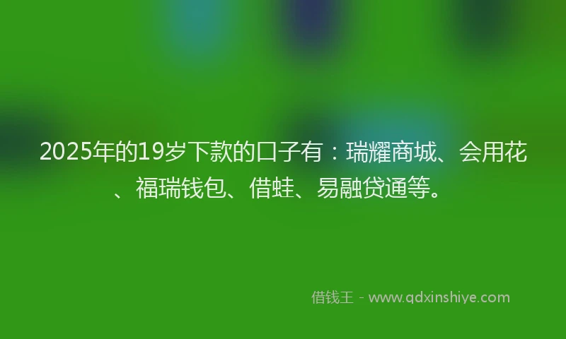2025年的19岁下款的口子有：瑞耀商城、会用花、福瑞钱包、借蛙、易融贷通等。