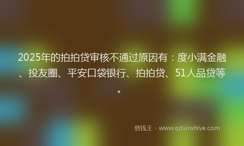 2025年的拍拍贷审核不通过原因有：度小满金融、投友圈、平安口袋银行、拍拍贷、51人品贷等。