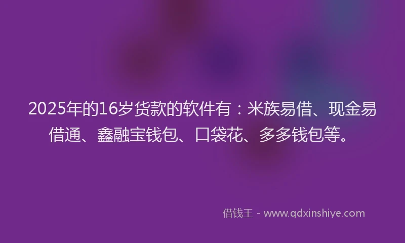 2025年的16岁货款的软件有：米族易借、现金易借通、鑫融宝钱包、口袋花、多多钱包等。