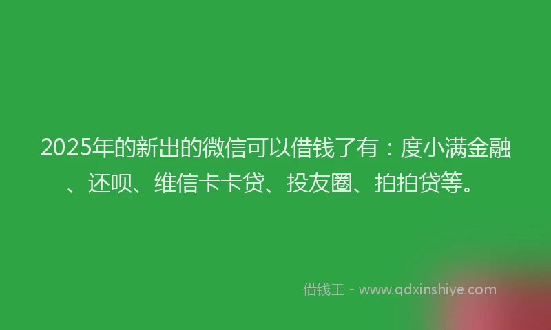 2025年的新出的微信可以借钱了有：度小满金融、还呗、维信卡卡贷、投友圈、拍拍贷等。