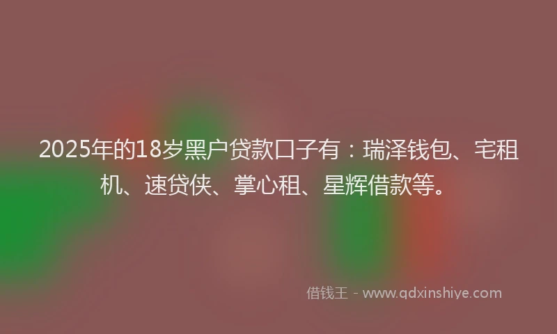 2025年的18岁黑户贷款口子有:瑞泽钱包、宅租机、速贷侠、掌心租、星辉借款等。