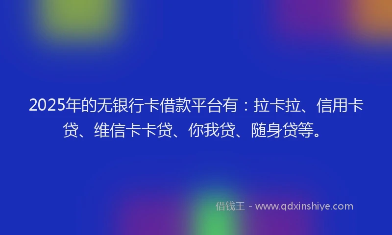 2025年的无银行卡借款平台有：拉卡拉、信用卡贷、维信卡卡贷、你我贷、随身贷等。