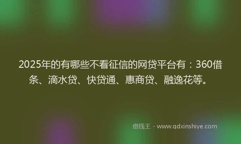 2025年的有哪些不看征信的网贷平台有：360借条、滴水贷、快贷通、惠商贷、融逸花等。