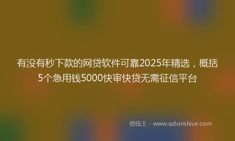 有没有秒下款的网贷软件可靠2025年精选，概括5个急用钱5000快审快贷无需征信平台