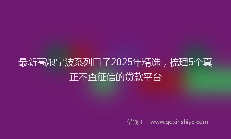 最新高炮宁波系列口子2025年精选，梳理5个真正不查征信的贷款平台
