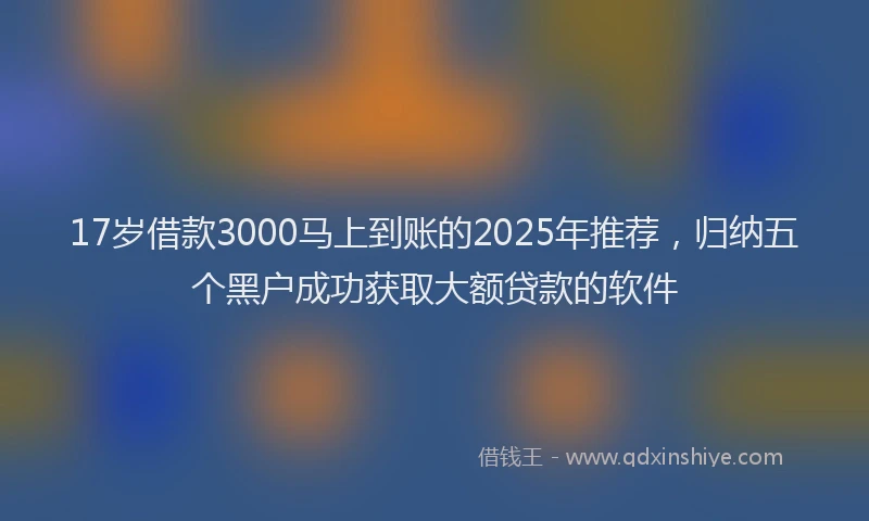 17岁借款3000马上到账的2025年推荐，归纳五个黑户成功获取大额贷款的软件
