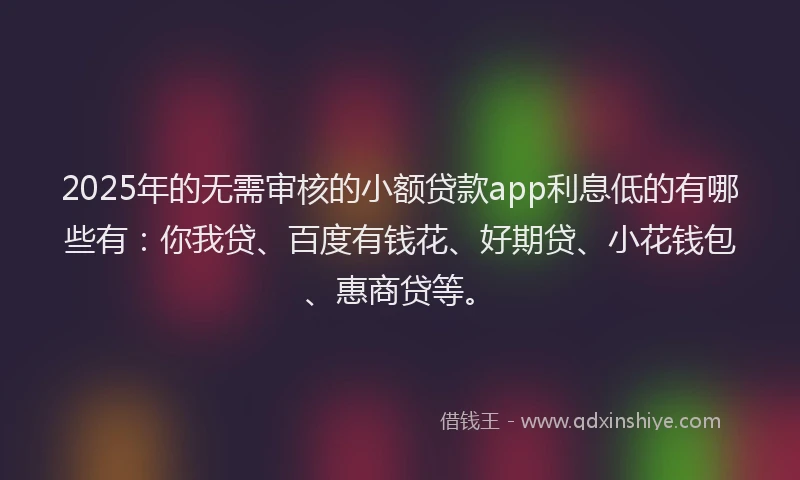 2025年的无需审核的小额贷款app利息低的有哪些有：你我贷、百度有钱花、好期贷、小花钱包、惠商贷等。