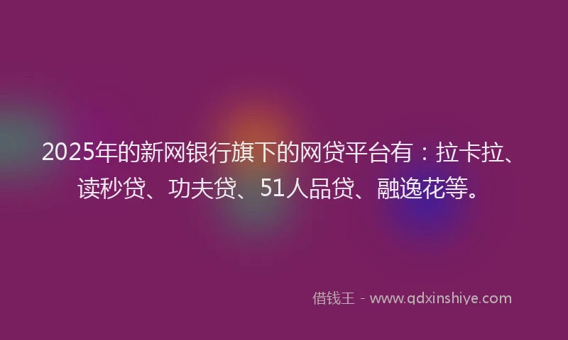 2025年的新网银行旗下的网贷平台有：拉卡拉、读秒贷、功夫贷、51人品贷、融逸花等。