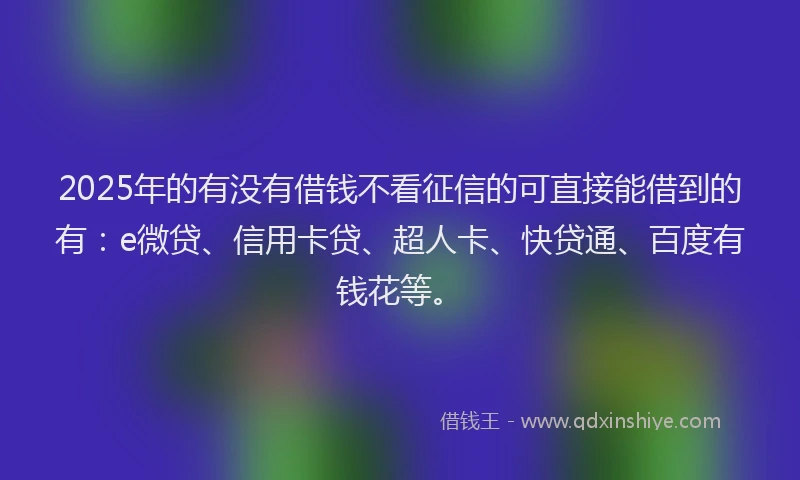 2025年的有没有借钱不看征信的可直接能借到的有：e微贷、信用卡贷、超人卡、快贷通、百度有钱花等。