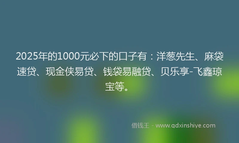 2025年的1000元必下的口子有：洋葱先生、麻袋速贷、现金侠易贷、钱袋易融贷、贝乐享-飞鑫琼宝等。