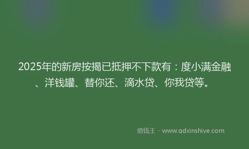 2025年的新房按揭已抵押不下款有：度小满金融、洋钱罐、替你还、滴水贷、你我贷等。