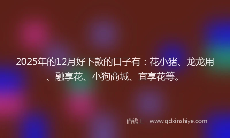 2025年的12月好下款的口子有：花小猪、龙龙用、融享花、小狗商城、宜享花等。
