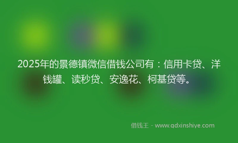 2025年的景德镇微信借钱公司有：信用卡贷、洋钱罐、读秒贷、安逸花、柯基贷等。