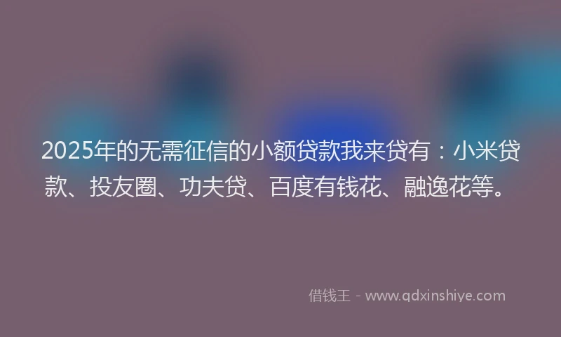 2025年的无需征信的小额贷款我来贷有：小米贷款、投友圈、功夫贷、百度有钱花、融逸花等。