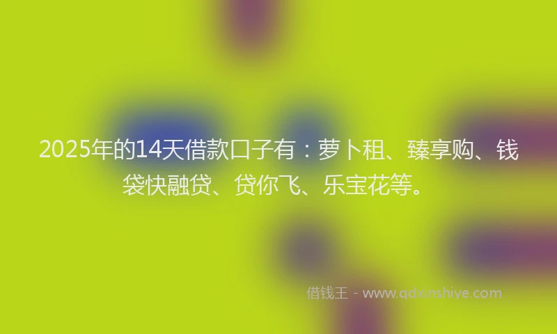 2025年的14天借款口子有：萝卜租、臻享购、钱袋快融贷、贷你飞、乐宝花等。